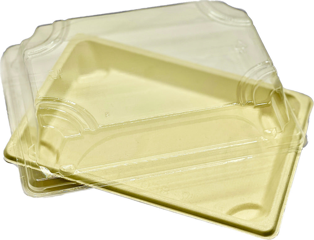 Sushi Schale aus Bagasse / antihaftend / mit PET Deckel / 8 Größe