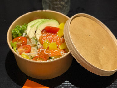 Schüssel / Bowl aus Kraftpapier mit Pappdeckel – 2 Füllmengen