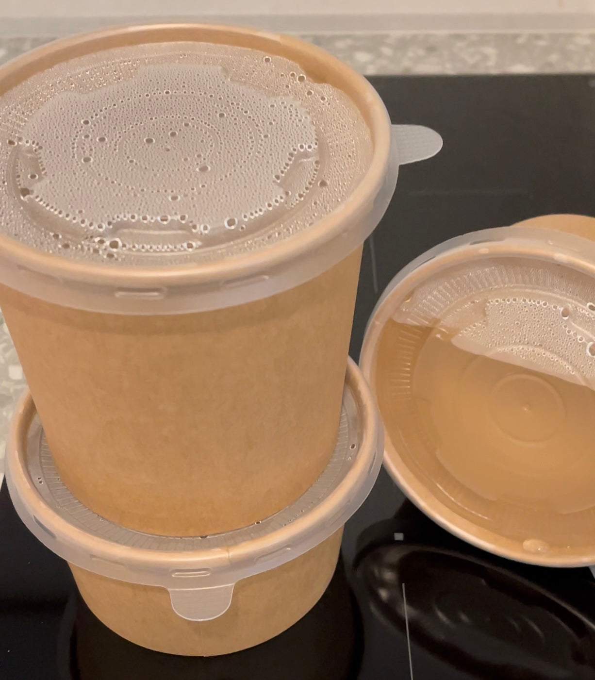 Suppenbecher aus Pappe mit passendem transparentem Deckel / Ø115 mm / in 5 Größe