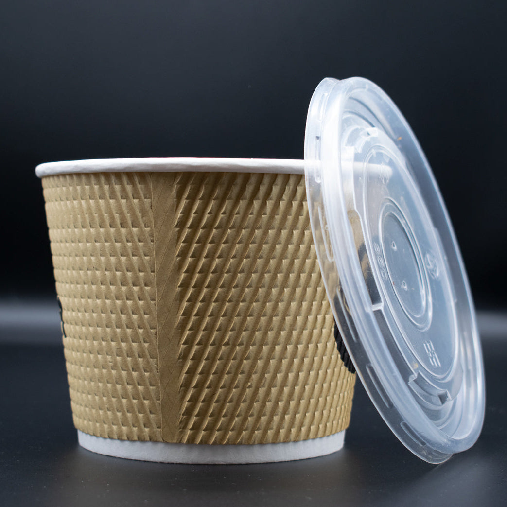 Suppenbecher aus Pappe mit transparentem Deckel – Ø115 - Ø136 mm, 6 Größen