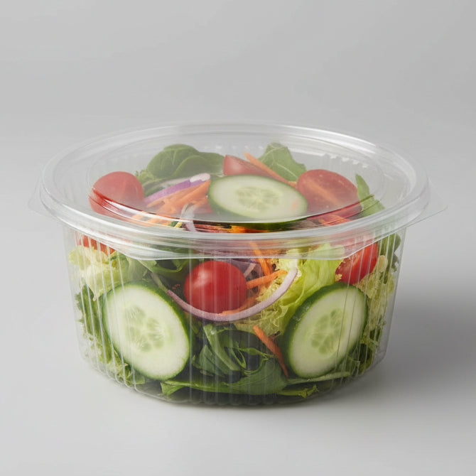 Deli-Becher mit anhängendem Deckel – transparent, rPET oder PP