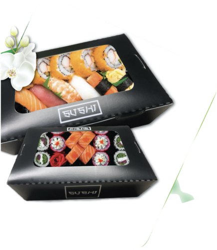 Schwarz Sushibox aus Pappe mit Sichtfenster / 6 Größe